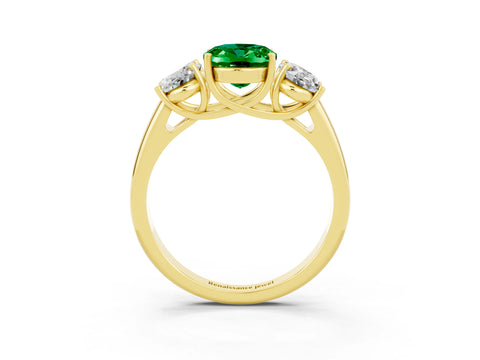 Yellow gold Three-Stone Oval Cut Emerald Engagement Ring with Prong Setting_3
