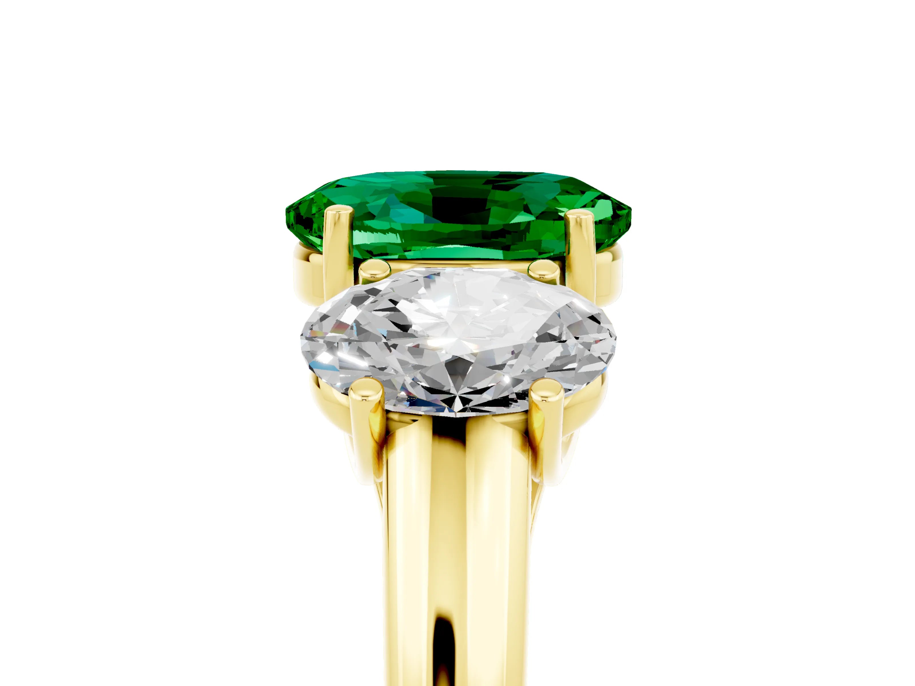 Yellow gold Three-Stone Oval Cut Emerald Engagement Ring with Prong Setting_5