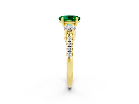 Yellow gold Three-Stone Oval Cut Emerald Pavé Band with Four-Prong Setting_2