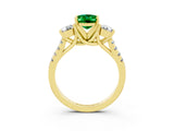Yellow gold Three-Stone Oval Cut Emerald Pavé Band with Four-Prong Setting_3