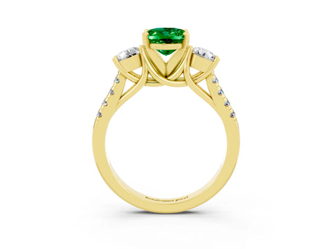 Yellow gold Three-Stone Oval Cut Emerald Pavé Band with Four-Prong Setting_3