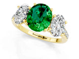 Yellow gold Three-Stone Oval Cut Emerald Ring with Pavé Band and Prong Setting_13