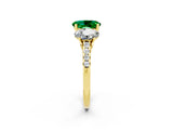 Yellow gold Three-Stone Oval Cut Emerald Ring with Pavé Band and Prong Setting_14
