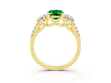 Yellow gold Three-Stone Oval Cut Emerald Ring with Pavé Band and Prong Setting_15