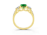 Yellow gold Three-Stone Oval Cut Emerald Ring with Pavé Band and Prong Setting_16