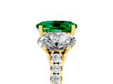 Yellow gold Three-Stone Oval Cut Emerald Ring with Pavé Band and Prong Setting_17