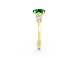 Yellow gold Three-Stone Oval Cut Emerald Ring with Pear Side Stones and Four-Prong Setting_2
