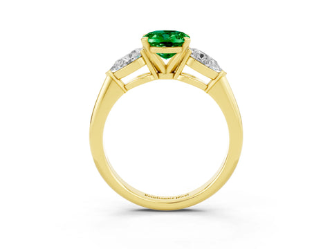 Yellow gold Three-Stone Oval Cut Emerald Ring with Pear Side Stones and Four-Prong Setting_3
