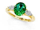 Yellow gold Three-Stone Oval Cut Emerald Ring with Pear  Side Stones in Four-Prong Setting_13