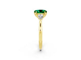 Yellow gold Three-Stone Oval Cut Emerald Ring with Pear  Side Stones in Four-Prong Setting_14