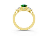 Yellow gold Three-Stone Oval Cut Emerald Ring with Pear  Side Stones in Four-Prong Setting_15