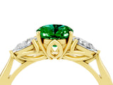 Yellow gold Three-Stone Oval Cut Emerald Ring with Pear  Side Stones in Four-Prong Setting_16