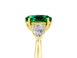 Yellow gold Three-Stone Oval Cut Emerald Ring with Pear  Side Stones in Four-Prong Setting_17