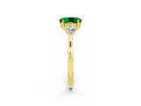 Yellow gold Three-Stone Oval Cut Emerald Ring with Pear  Side Stones in Four-Prong Setting_38