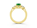 Yellow gold Three-Stone Oval Cut Emerald Ring with Pear  Side Stones in Four-Prong Setting_39