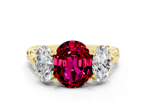 Yellow gold Three-Stone Oval Cut Garnet Braided Band Ring with Four-Prong Setting_12