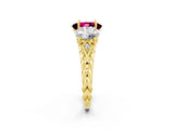 Yellow gold Three-Stone Oval Cut Garnet Braided Band Ring with Four-Prong Setting_14