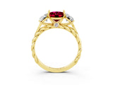 Yellow gold Three-Stone Oval Cut Garnet Braided Band Ring with Four-Prong Setting_15