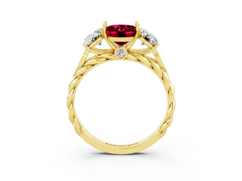 Yellow gold Three-Stone Oval Cut Garnet Braided Band Ring with Four-Prong Setting_15