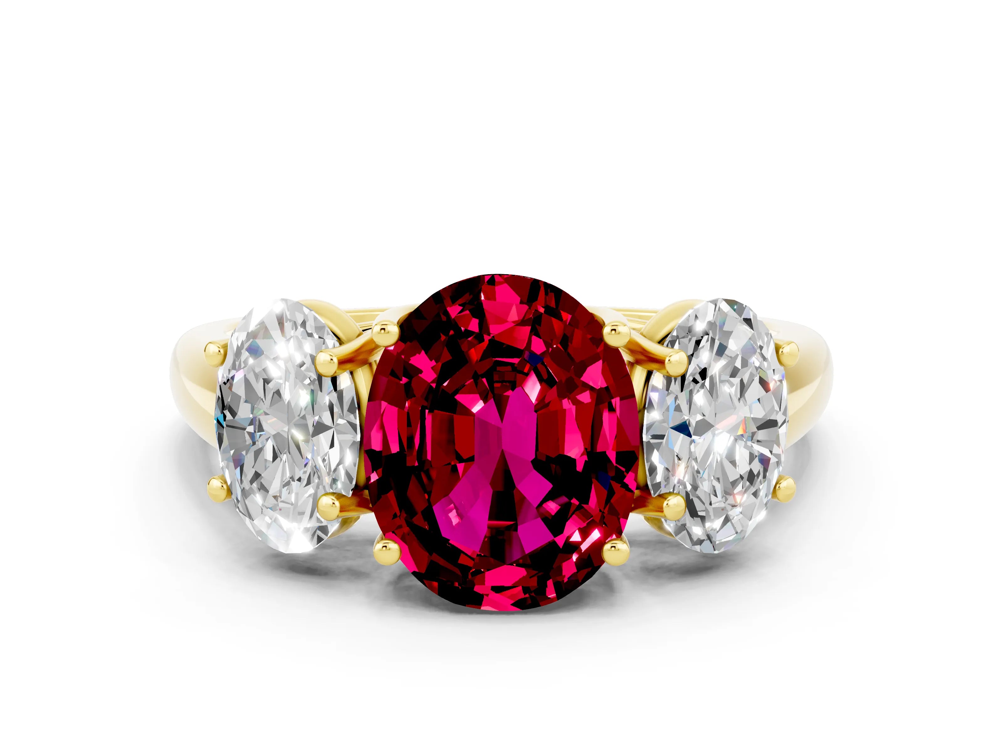Yellow gold Three-Stone Oval Cut Garnet Engagement Ring with Prong Setting