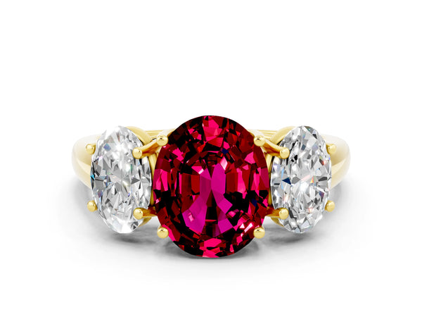 Yellow gold Three-Stone Oval Cut Garnet Engagement Ring with Prong Setting