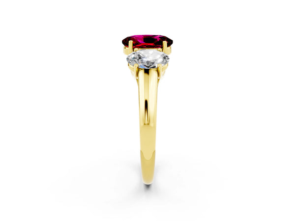 Yellow gold Three-Stone Oval Cut Garnet Engagement Ring with Prong Setting