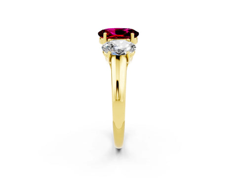 Yellow gold Three-Stone Oval Cut Garnet Engagement Ring with Prong Setting_2
