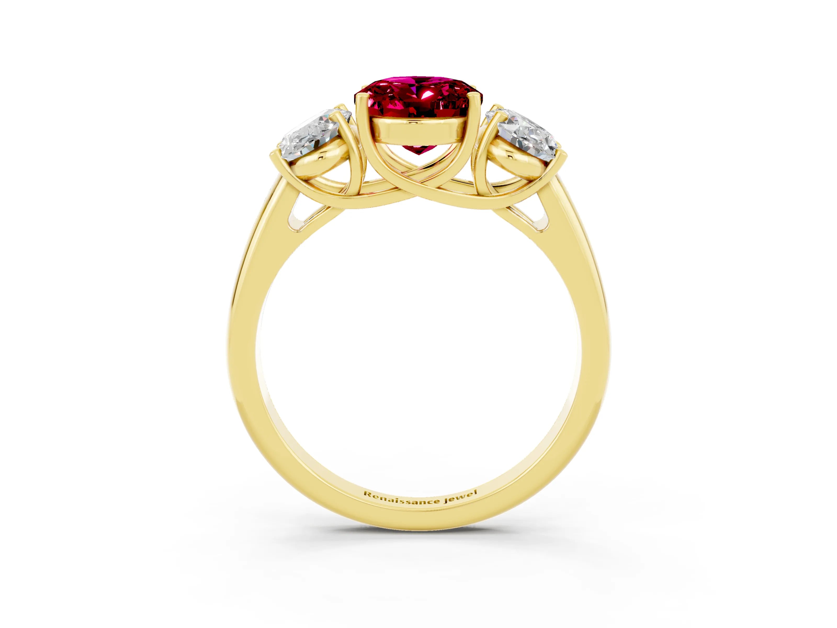 Yellow gold Three-Stone Oval Cut Garnet Engagement Ring with Prong Setting_3