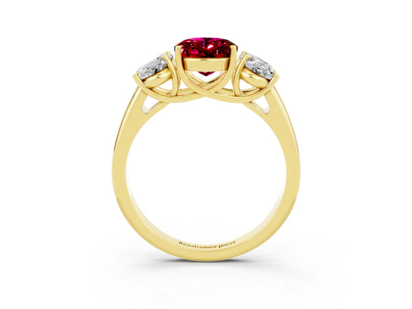 Yellow gold Three-Stone Oval Cut Garnet Engagement Ring with Prong Setting