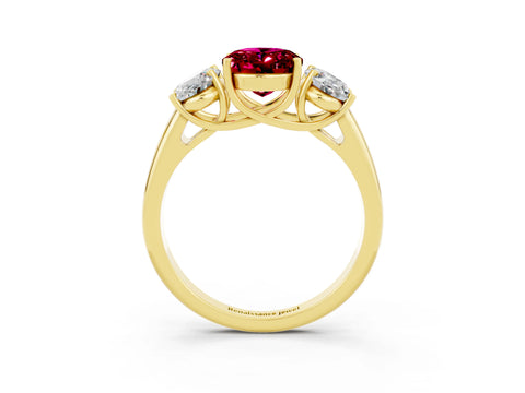 Yellow gold Three-Stone Oval Cut Garnet Engagement Ring with Prong Setting_3