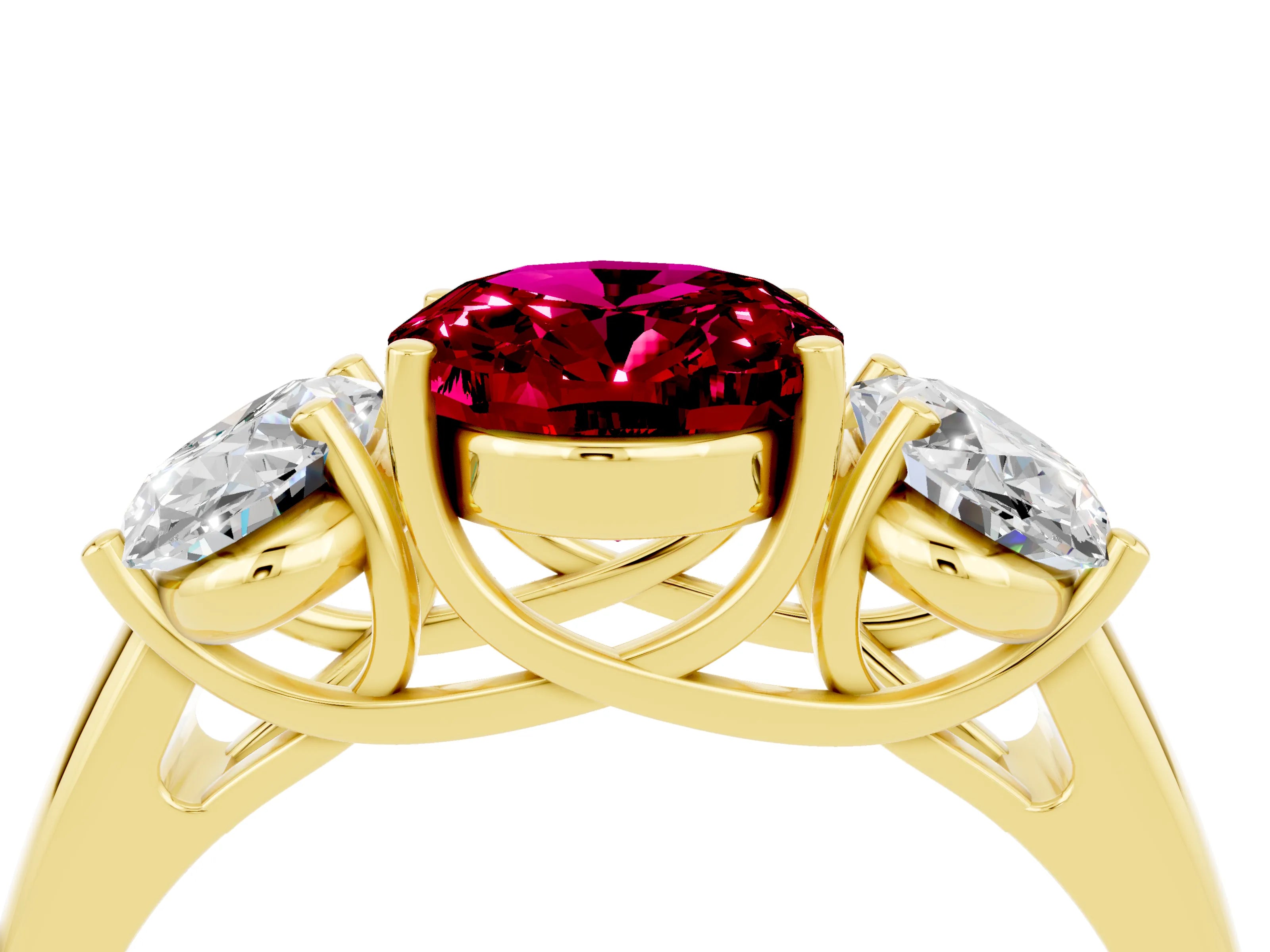 Yellow gold Three-Stone Oval Cut Garnet Engagement Ring with Prong Setting_4