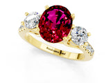 Yellow gold Three-Stone Oval Cut Garnet Pavé Band with Four-Prong Setting_1