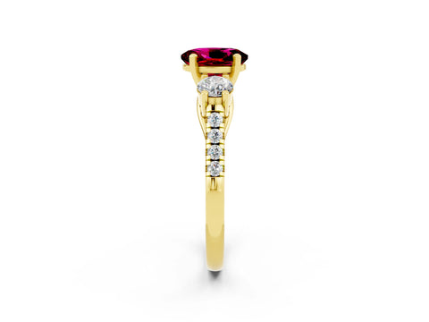 Yellow gold Three-Stone Oval Cut Garnet Pavé Band with Four-Prong Setting_2