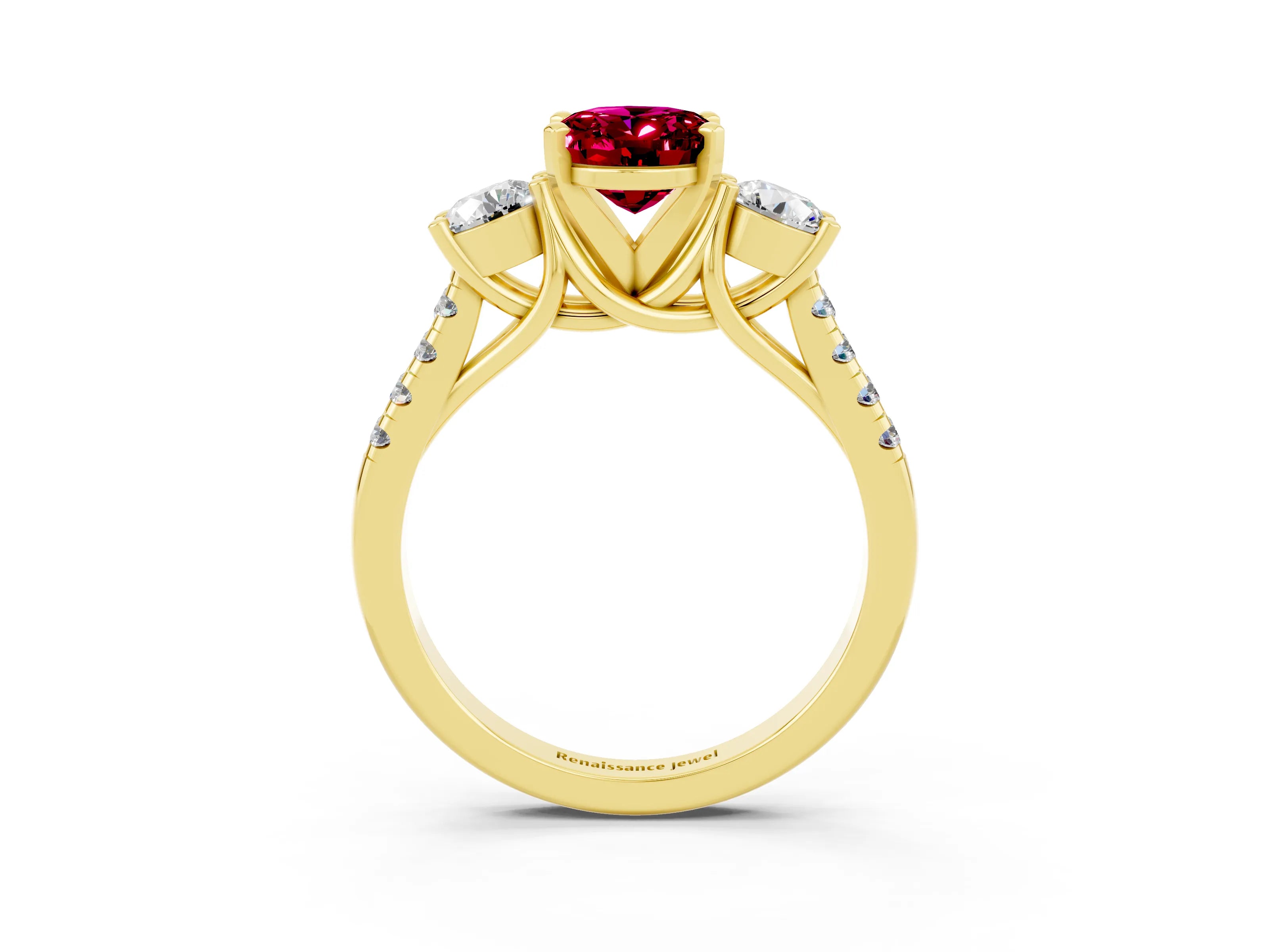 Yellow gold Three-Stone Oval Cut Garnet Pavé Band with Four-Prong Setting_3