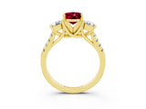 Yellow gold Three-Stone Oval Cut Garnet Pavé Band with Four-Prong Setting_3