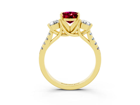 Yellow gold Three-Stone Oval Cut Garnet Pavé Band with Four-Prong Setting_3