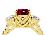 Yellow gold Three-Stone Oval Cut Garnet Pavé Band with Four-Prong Setting_4