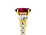 Yellow gold Three-Stone Oval Cut Garnet Pavé Band with Four-Prong Setting_5