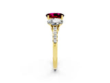 Yellow gold Three-Stone Oval Cut Garnet Ring with Pavé Band and Prong Setting_14