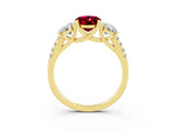 Yellow gold Three-Stone Oval Cut Garnet Ring with Pavé Band and Prong Setting_15