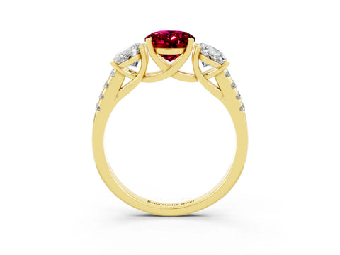 Yellow gold Three-Stone Oval Cut Garnet Ring with Pavé Band and Prong Setting_15
