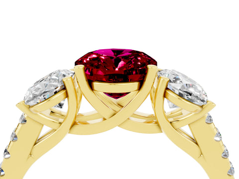 Yellow gold Three-Stone Oval Cut Garnet Ring with Pavé Band and Prong Setting_16