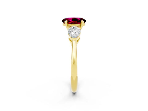 Yellow gold Three-Stone Oval Cut Garnet Ring with Pear Side Stones and Four-Prong Setting_2