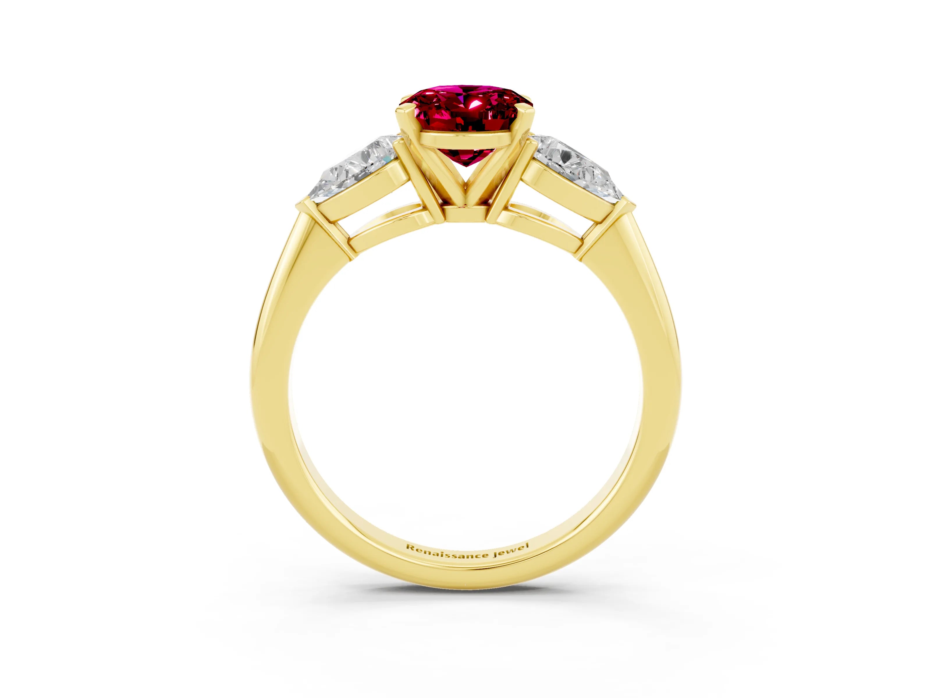 Yellow gold Three-Stone Oval Cut Garnet Ring with Pear Side Stones and Four-Prong Setting_3