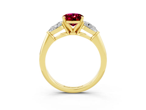 Yellow gold Three-Stone Oval Cut Garnet Ring with Pear Side Stones and Four-Prong Setting_3