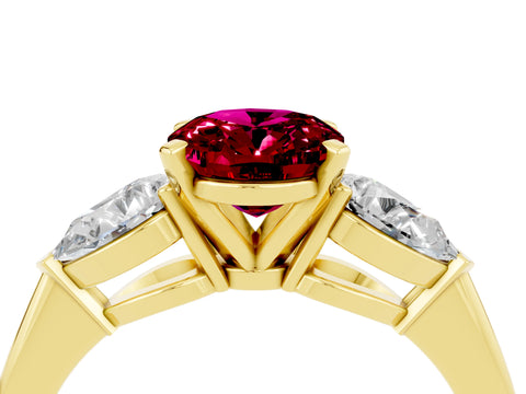 Yellow gold Three-Stone Oval Cut Garnet Ring with Pear Side Stones and Four-Prong Setting_4