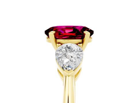 Yellow gold Three-Stone Oval Cut Garnet Ring with Pear Side Stones and Four-Prong Setting_5