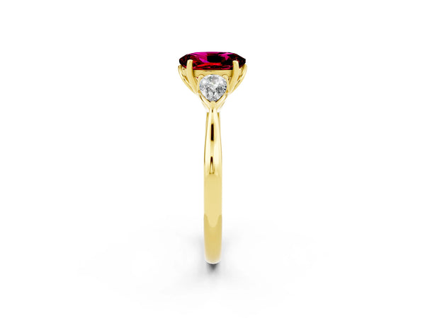 Yellow gold Three-Stone Oval Cut Garnet Ring with Pear  Side Stones in Four-Prong Setting
