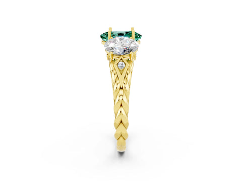 Yellow gold Three-Stone Oval Cut Green Sapphire Braided Band Ring with Four-Prong Setting_26