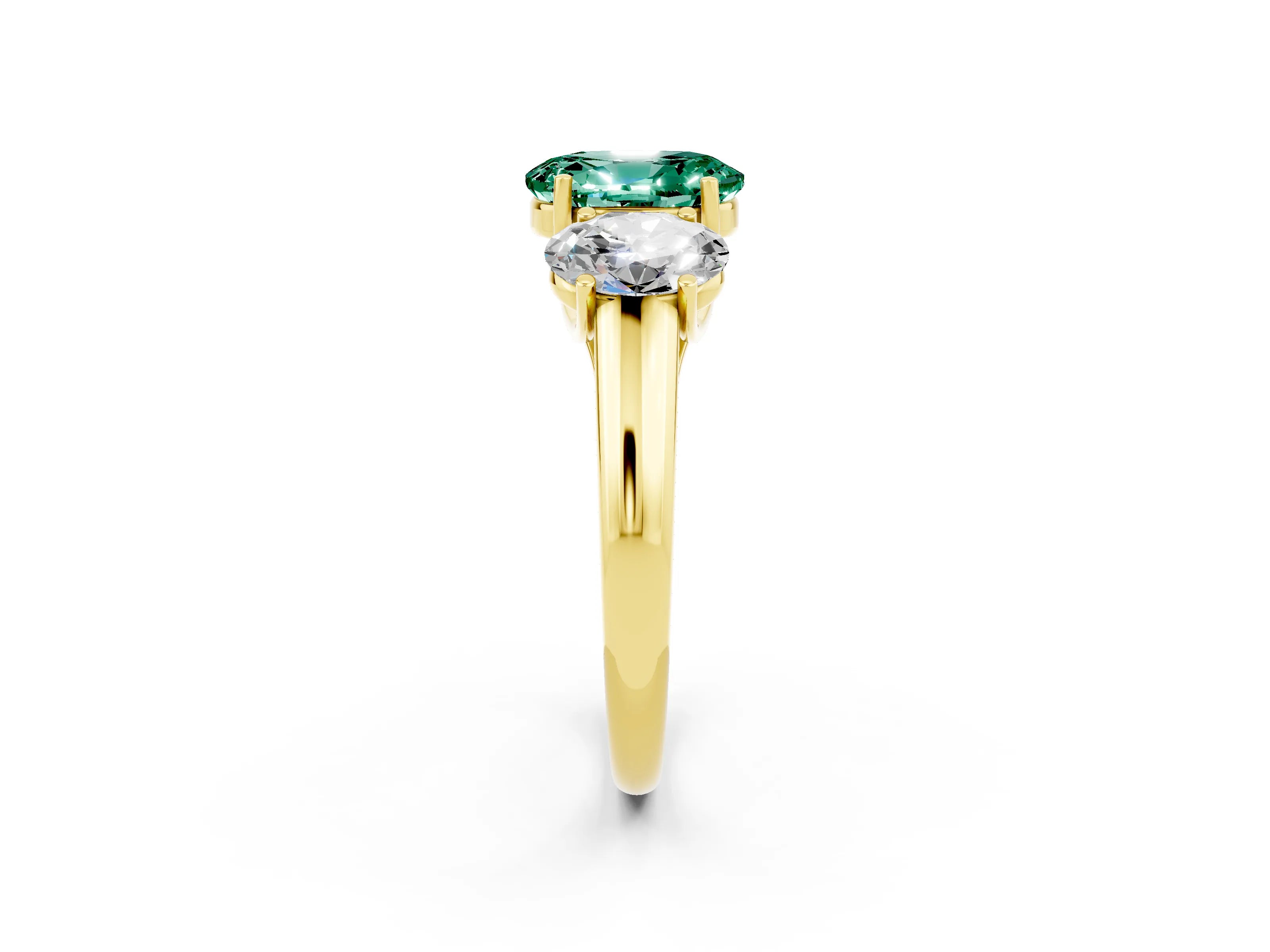 Yellow gold Three-Stone Oval Cut Green Sapphire Engagement Ring with Prong Setting_2